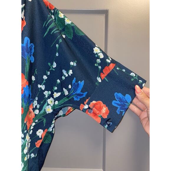 Tuckernuck Blouse Jade Blooms Farris Button Up Top Glass Button Black Tie S - Picture 5 of 8